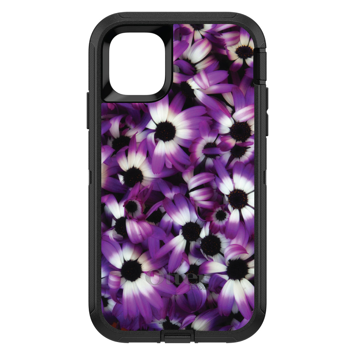 Purple White Black Flowers OtterBox Defender Case for iPhone & Galaxy, view 2