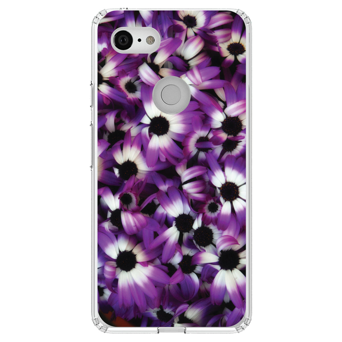 Purple White Black Flowers Clear Shockproof iPhone Case, view 21