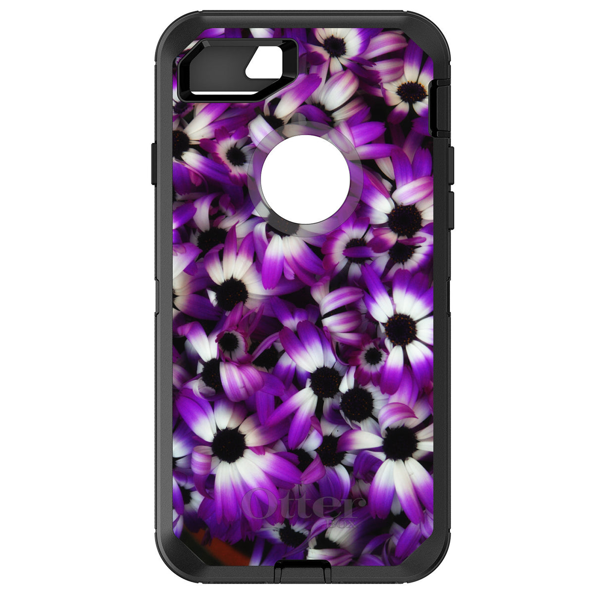 Purple White Black Flowers OtterBox Defender Case for iPhone & Galaxy