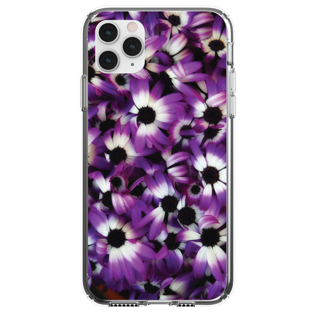 Purple White Black Flowers Clear Shockproof iPhone Case