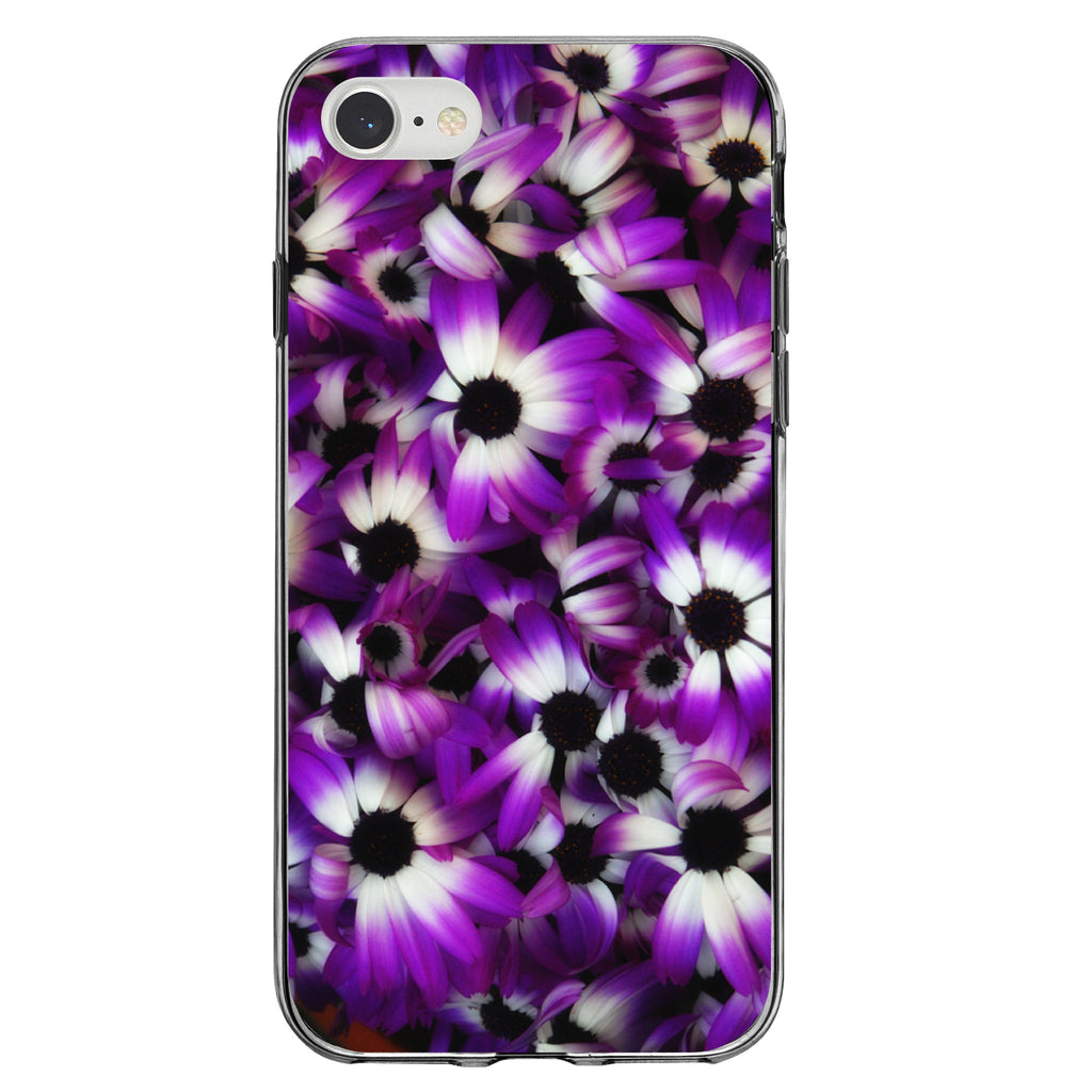 Purple White Black Flowers Clear Shockproof iPhone Case, view 5