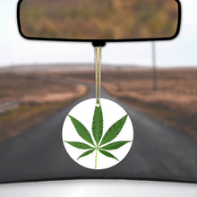 DistinctInk® Hanging Ceramic Christmas Tree Ornament with Gold String - Great Gift / Present - 2 3/4 inch Diameter - Marijuana Leaf Photo