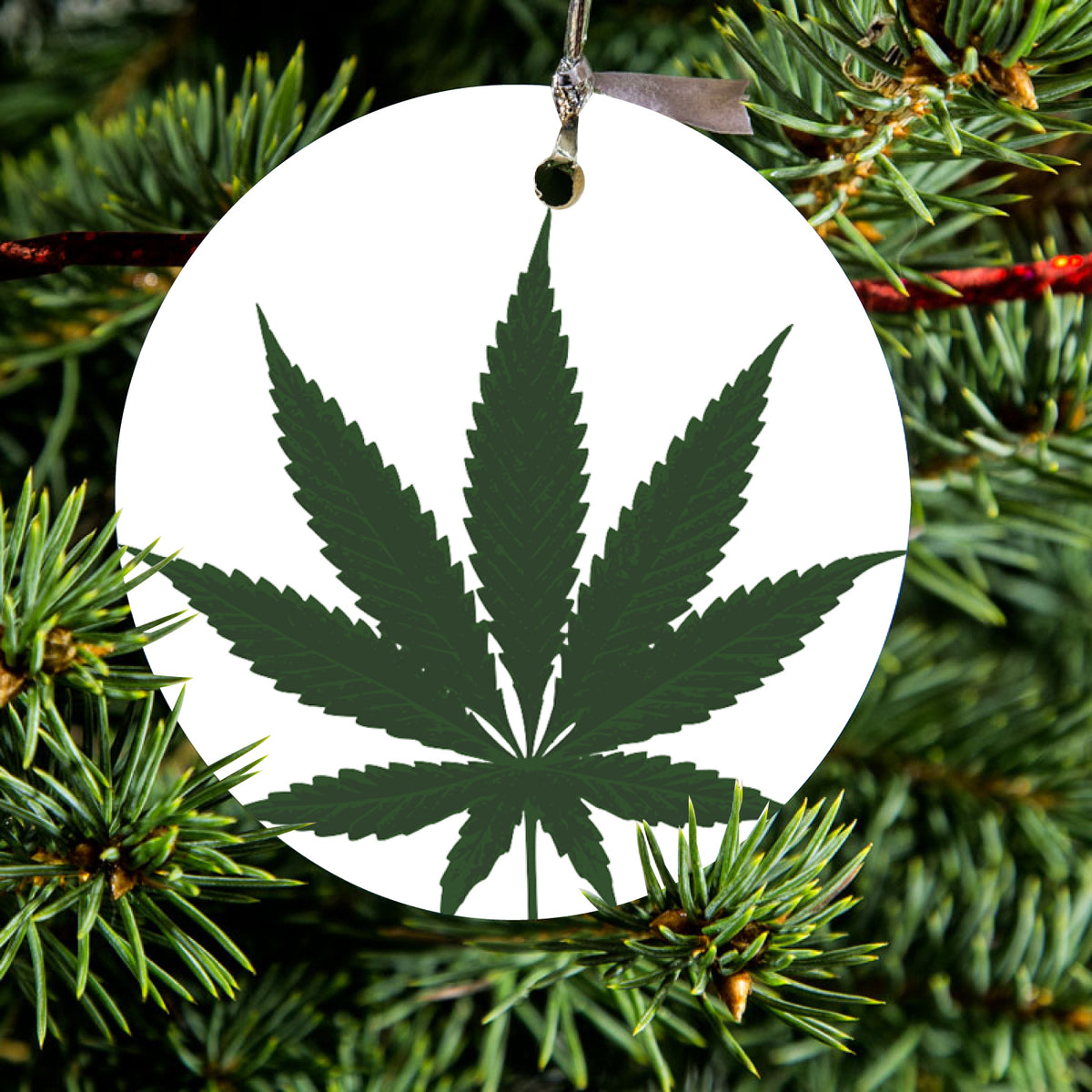 Marijuana Leaf Drawing Ceramic Ornament, view 2
