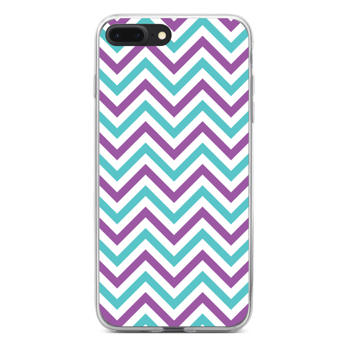 Purple Teal Chevron Stripes Clear Shockproof iPhone Case, view 6