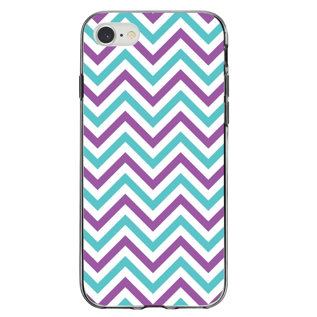 Purple Teal Chevron Stripes Clear Shockproof iPhone Case, view 5