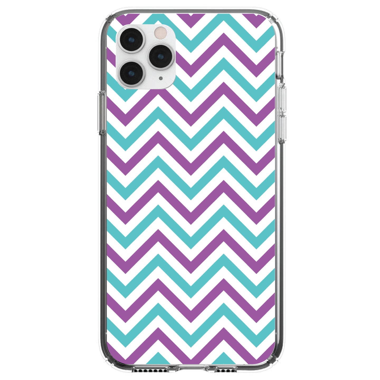 DistinctInk® Clear Shockproof Hybrid Case for Apple iPhone / Samsung Galaxy / Google Pixel - Purple Teal Chevron Stripes