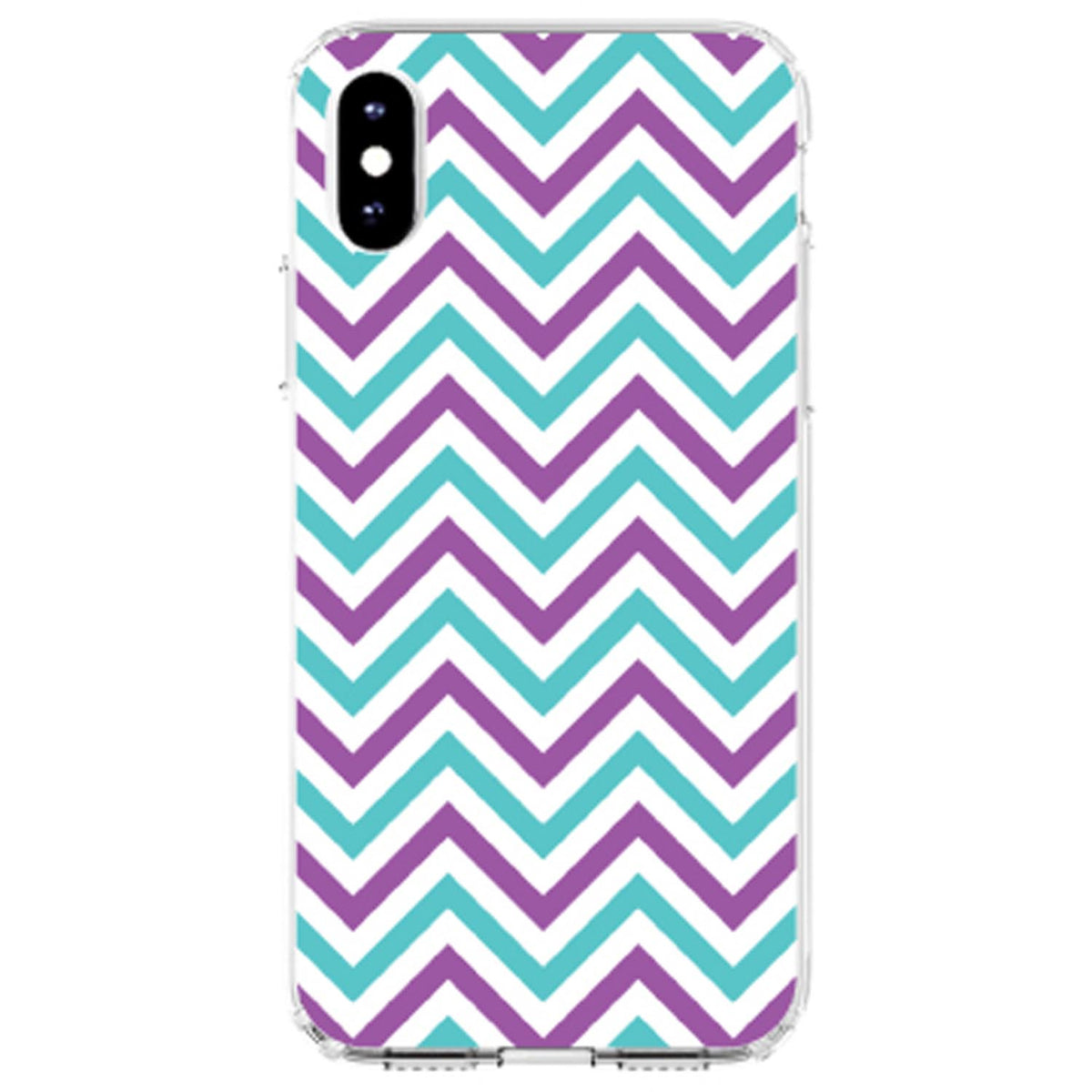 Purple Teal Chevron Stripes Clear Shockproof iPhone Case, view 3