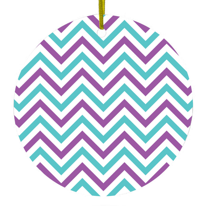 Purple Teal Chevron Stripes Ceramic Ornament