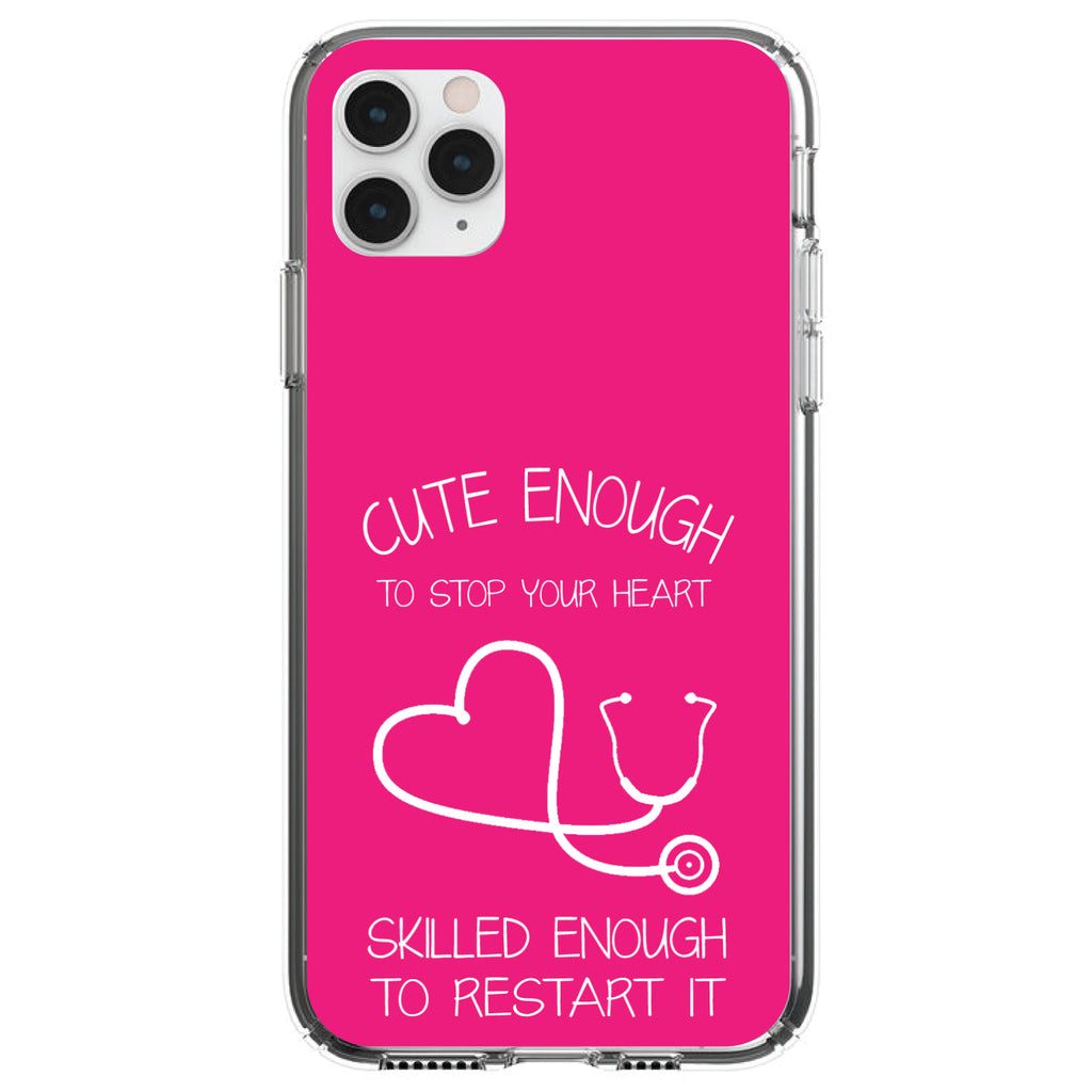 Hot Pink Nurse Stethoscope Heart Clear Shockproof iPhone Case