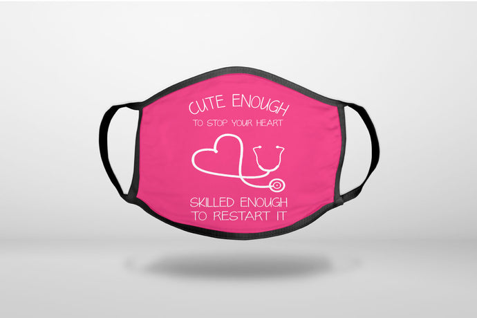 Hot Pink Nurse Stethoscope Heart - 3-Ply Reusable Soft Face Mask Covering, Unisex, Cotton Inner Layer