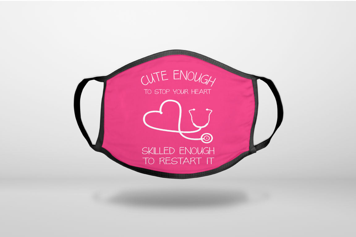 Hot Pink Nurse Stethoscope Heart - 3-Ply Reusable Soft Face Mask Covering, Unisex, Cotton Inner Layer