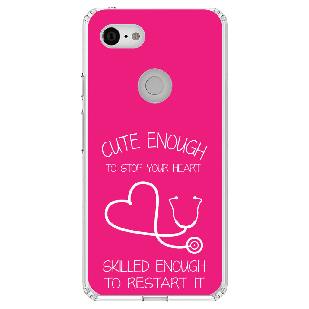 Hot Pink Nurse Stethoscope Heart Clear Shockproof iPhone Case, view 22