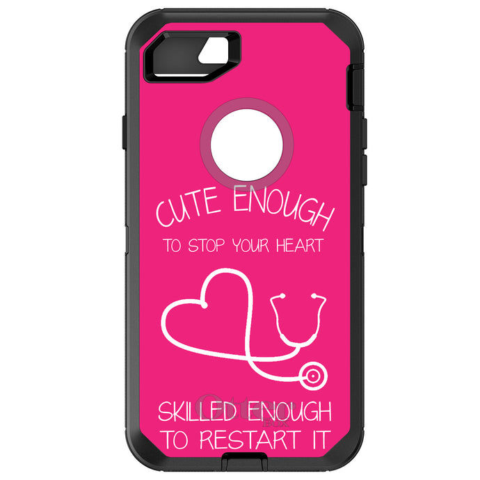 DistinctInk™ OtterBox Defender Series Case for Apple iPhone / Samsung Galaxy / Google Pixel - Hot Pink Nurse Stethoscope Heart