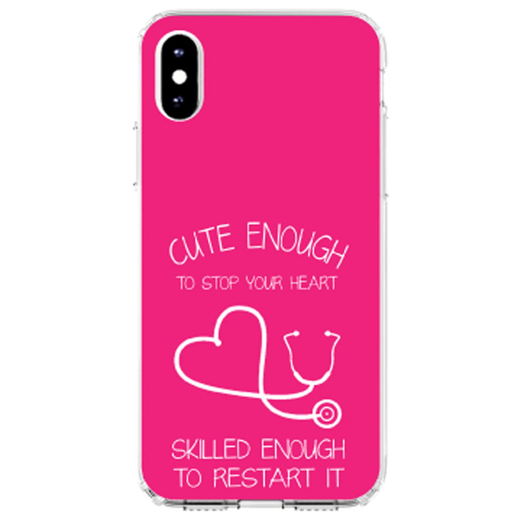 Hot Pink Nurse Stethoscope Heart Clear Shockproof iPhone Case, view 4