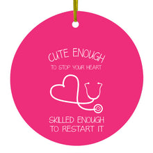 Hot Pink Nurse Stethoscope Heart Ceramic Ornament