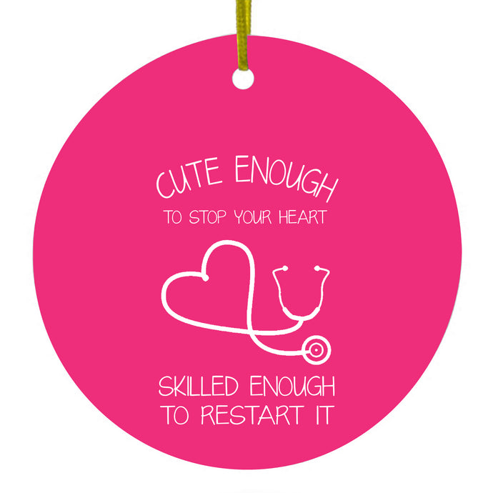 Hot Pink Nurse Stethoscope Heart Ceramic Ornament