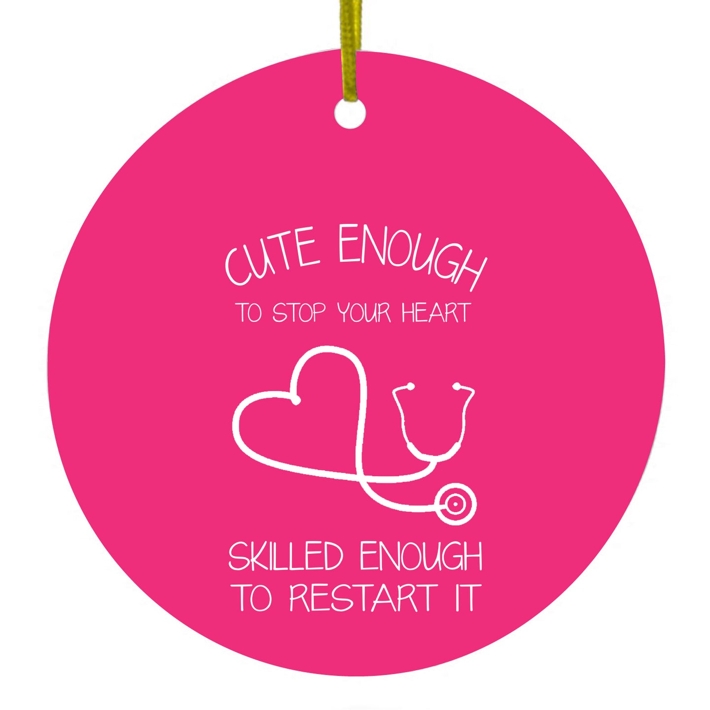 Hot Pink Nurse Stethoscope Heart Ceramic Ornament