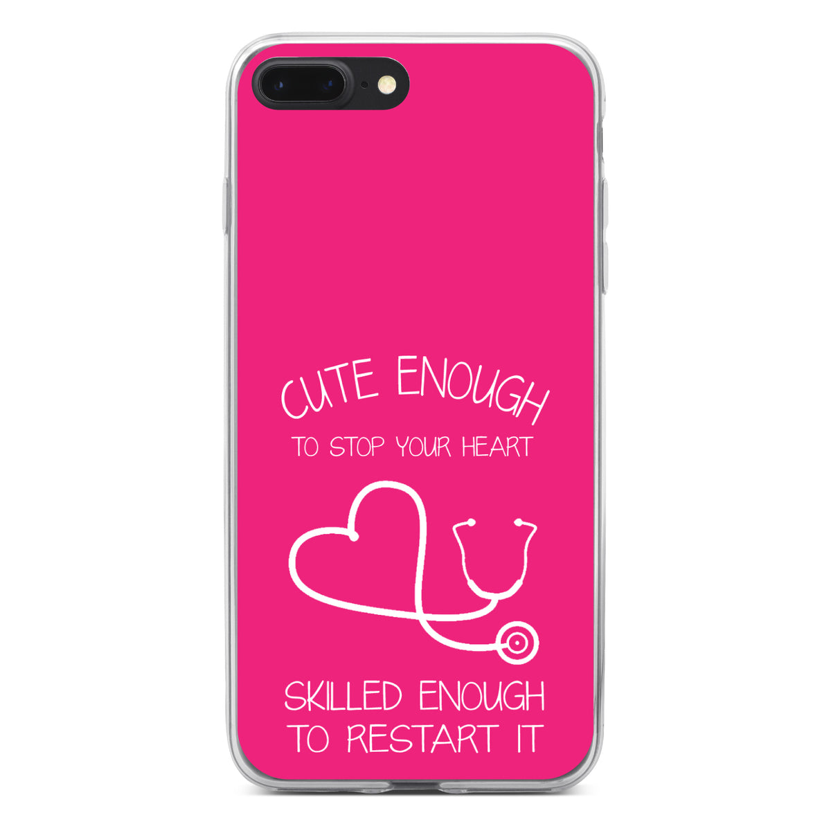 Hot Pink Nurse Stethoscope Heart Clear Shockproof iPhone Case, view 6