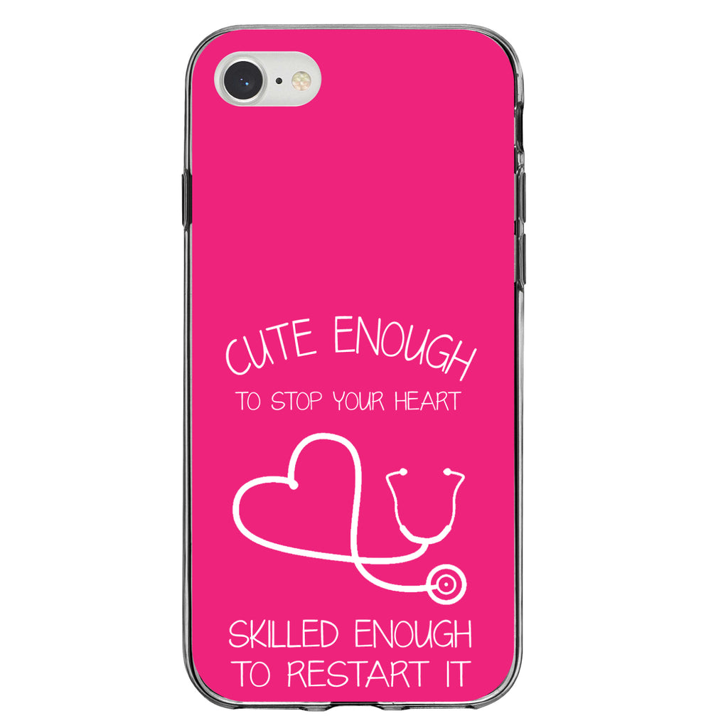 Hot Pink Nurse Stethoscope Heart Clear Shockproof iPhone Case, view 5