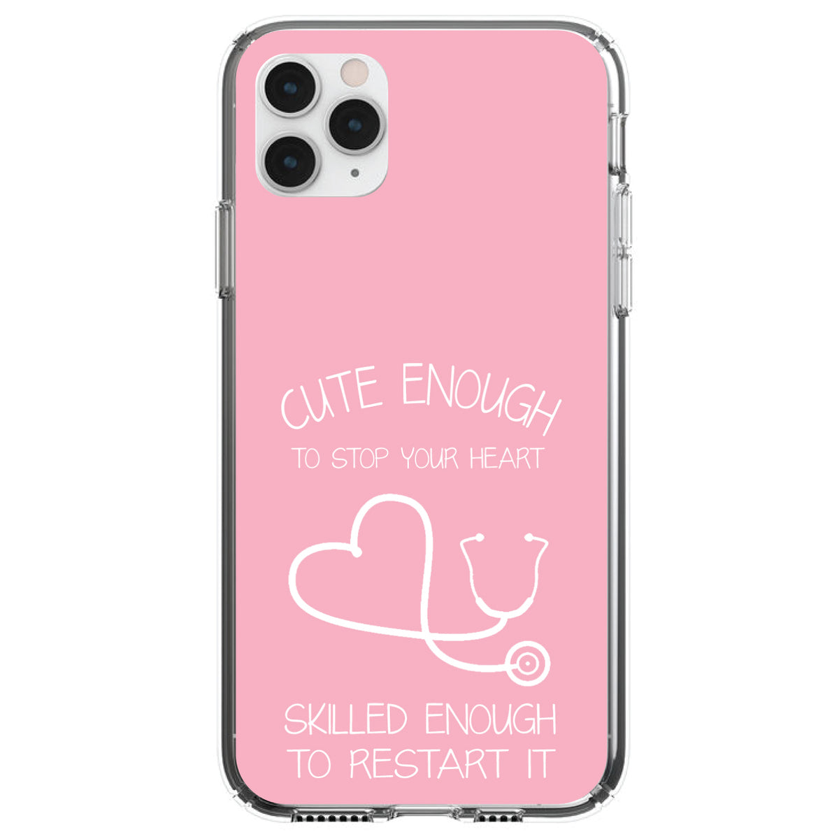 Pink Nurse Stethoscope Heart Clear Shockproof iPhone Case