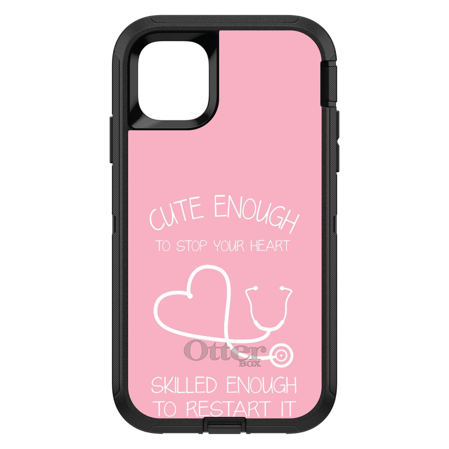 DistinctInk™ OtterBox Defender Series Case for Apple iPhone / Samsung Galaxy / Google Pixel - Pink Nurse Stethoscope Heart