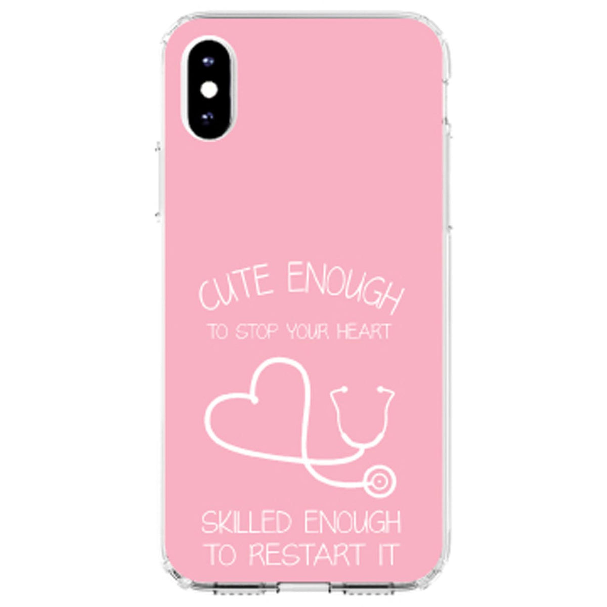 Pink Nurse Stethoscope Heart Clear Shockproof iPhone Case, view 2