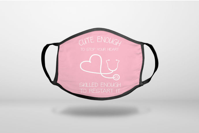 Pink Nurse Stethoscope Heart - 3-Ply Reusable Soft Face Mask Covering, Unisex, Cotton Inner Layer