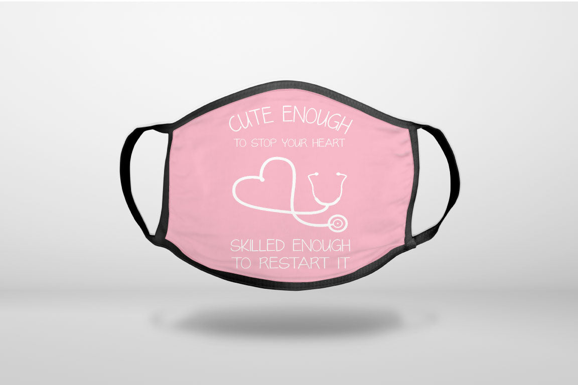 Pink Nurse Stethoscope Heart - 3-Ply Reusable Soft Face Mask Covering, Unisex, Cotton Inner Layer