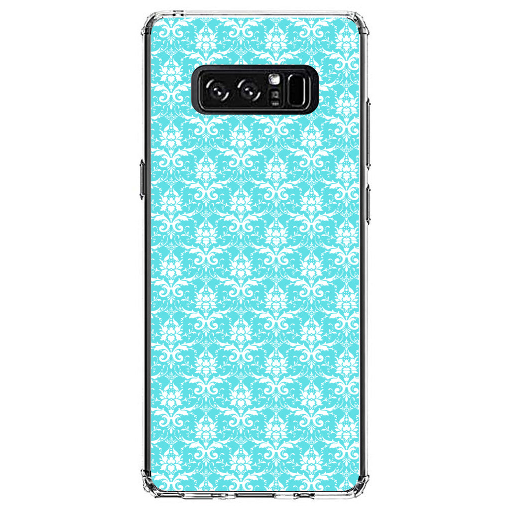 Baby Blue White Damask Pattern Clear Shockproof iPhone Case, view 12