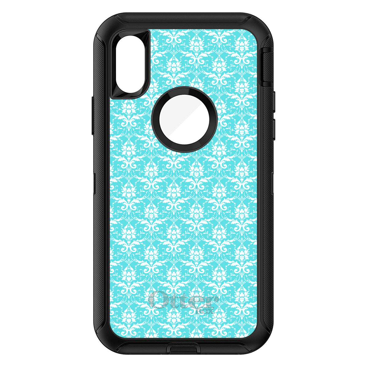 Baby Blue White Damask Pattern OtterBox Defender Case for iPhone & Galaxy, view 3