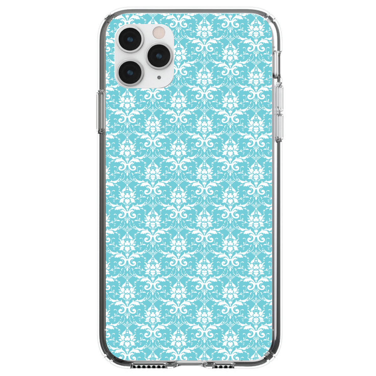 Baby Blue White Damask Pattern Clear Shockproof iPhone Case