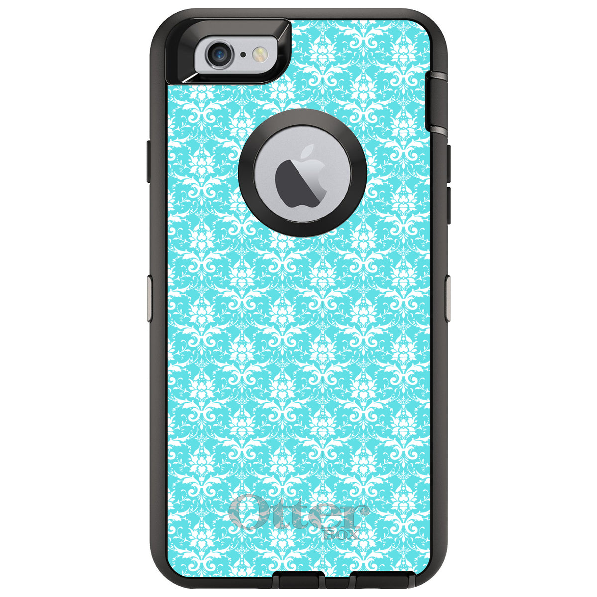 Baby Blue White Damask Pattern OtterBox Defender Case for iPhone & Galaxy, view 4