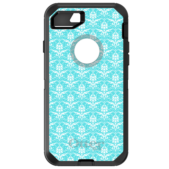 DistinctInk™ OtterBox Defender Series Case for Apple iPhone / Samsung Galaxy / Google Pixel - Baby Blue White Damask Pattern