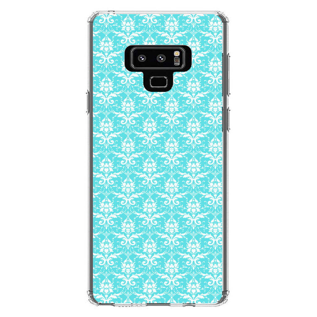 Baby Blue White Damask Pattern Clear Shockproof iPhone Case, view 11