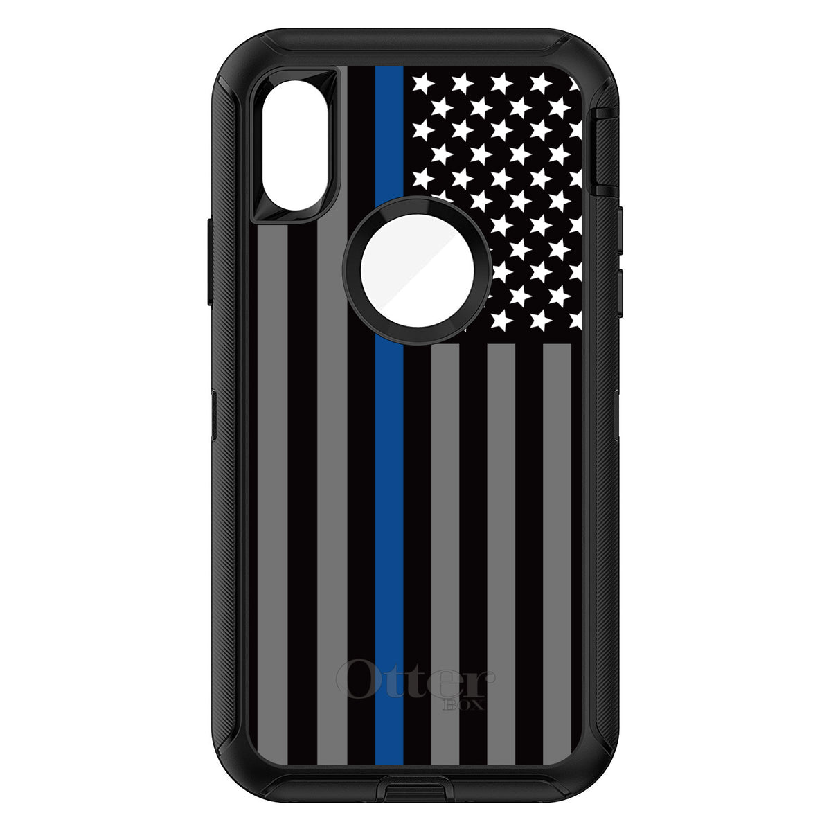 Thin Blue Line US Flag Law Enforcement OtterBox Defender Case for iPhone & Galaxy, view 3