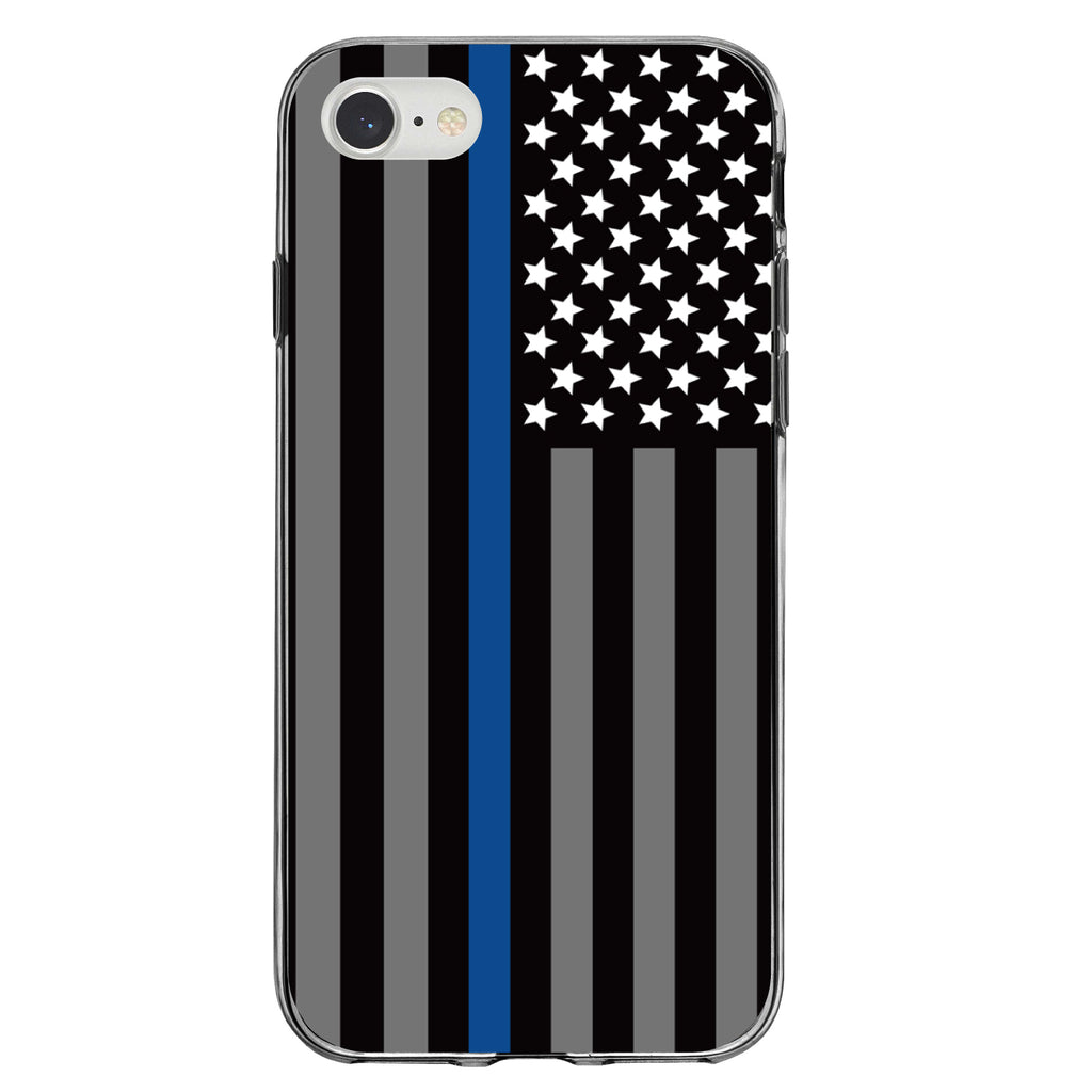 Thin Blue Line US Flag Law Enforcement Clear Shockproof iPhone Case, view 5