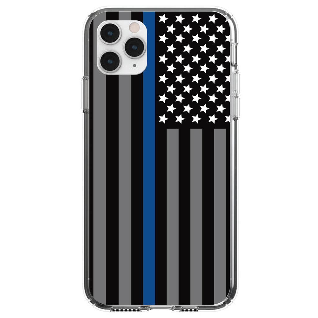 Thin Blue Line US Flag Law Enforcement Clear Shockproof iPhone Case