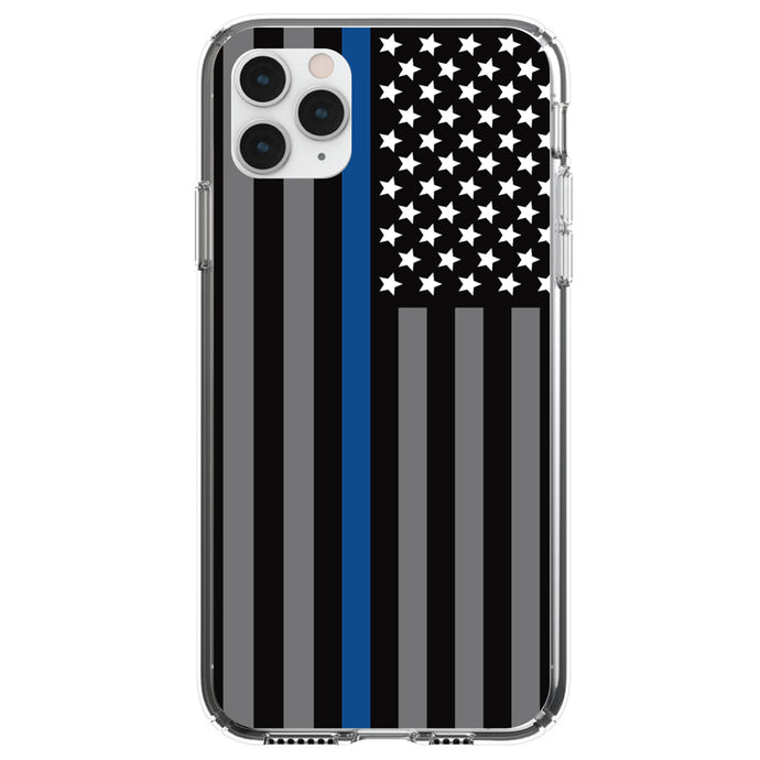 DistinctInk® Clear Shockproof Hybrid Case for Apple iPhone / Samsung Galaxy / Google Pixel - Thin Blue Line US Flag Law Enforcement