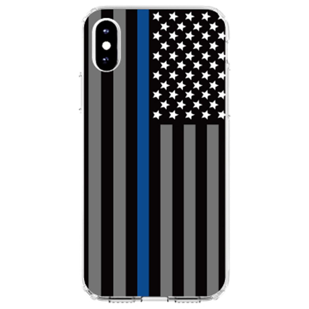 Thin Blue Line US Flag Law Enforcement Clear Shockproof iPhone Case, view 3