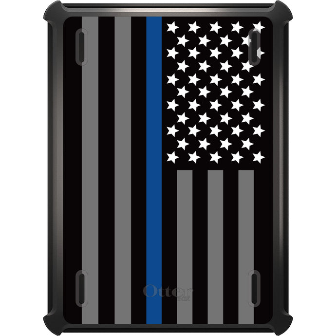 DistinctInk™ OtterBox Defender Series Case for Apple iPad / iPad Pro / iPad Air / iPad Mini - Thin Blue Line US Flag Law Enforcement