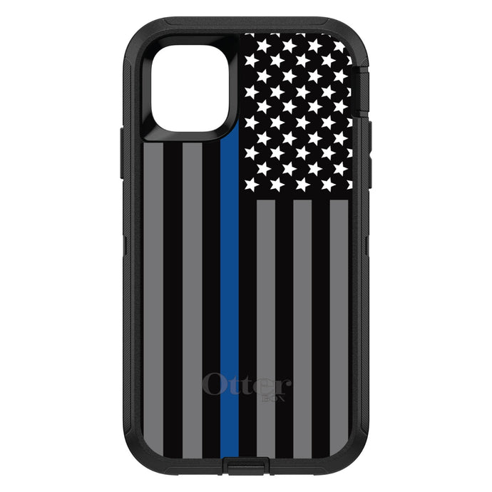 DistinctInk™ OtterBox Defender Series Case for Apple iPhone / Samsung Galaxy / Google Pixel - Thin Blue Line US Flag Law Enforcement