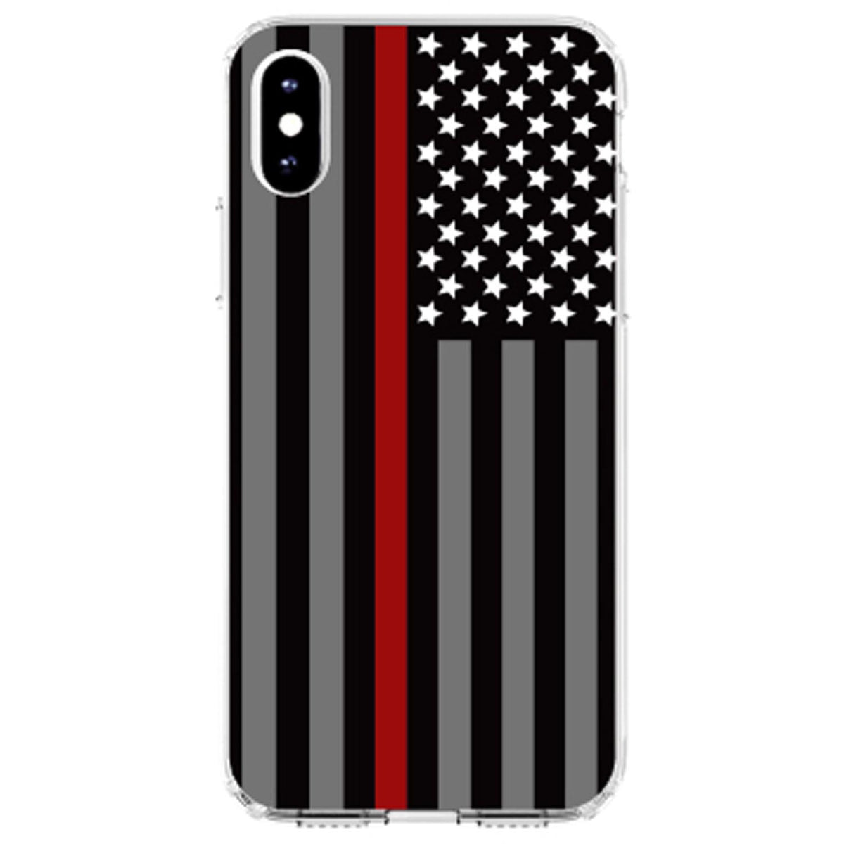 Thin Red Line US Flag Fire Rescue Clear Shockproof iPhone Case, view 2