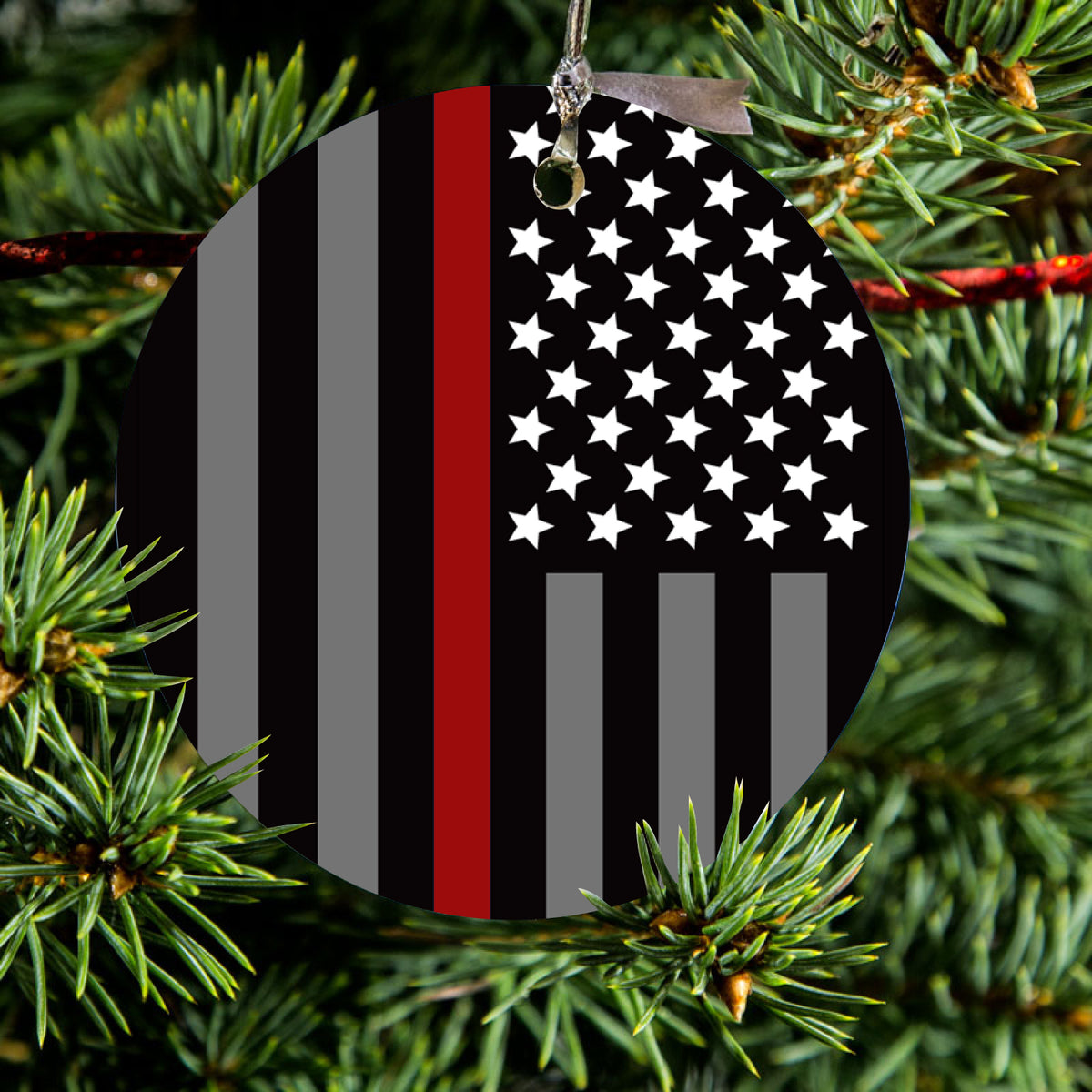 Thin Red Line US Flag Fire Rescue Ceramic Ornament, view 2