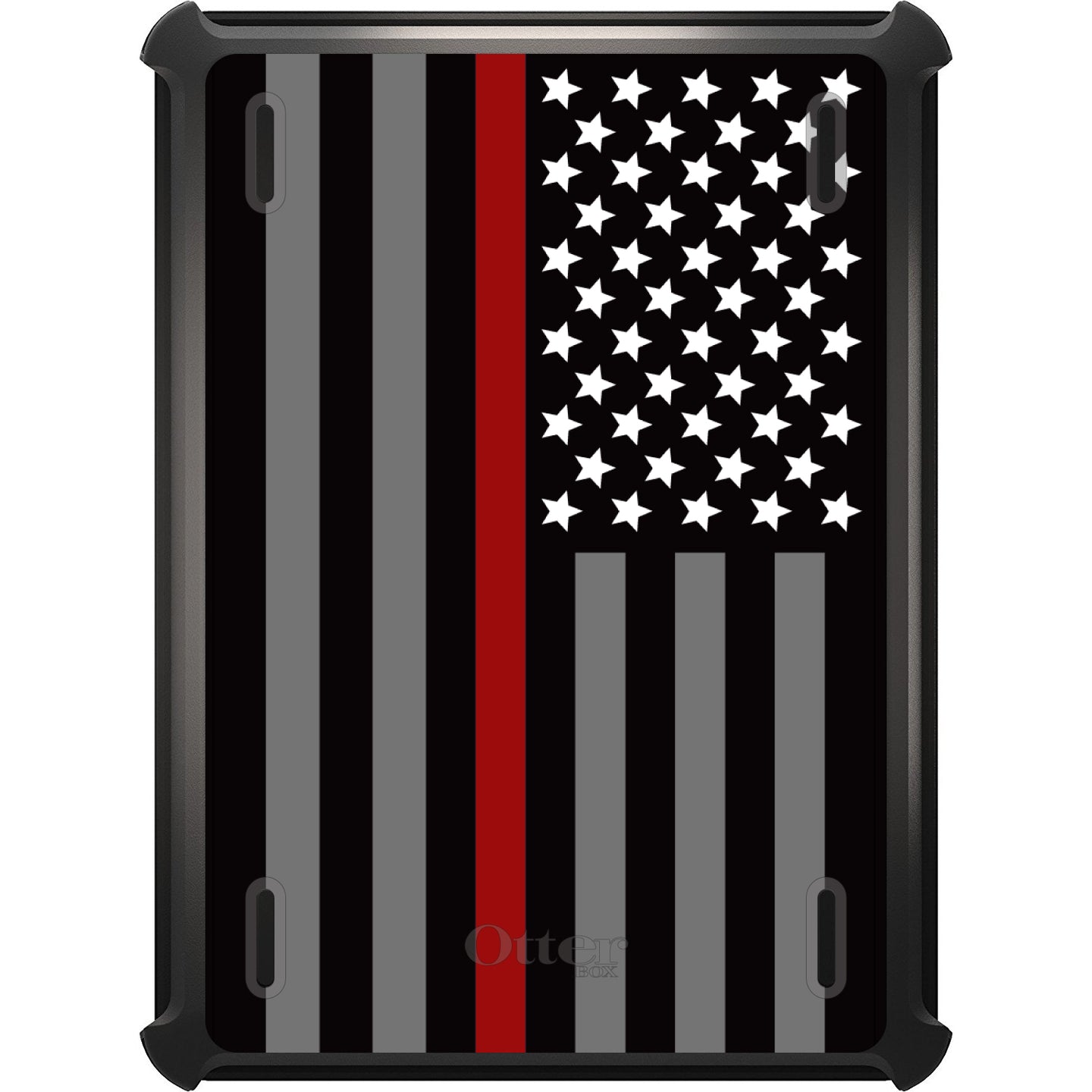 DistinctInk™ OtterBox Defender Series Case for Apple iPad / iPad Pro / iPad Air / iPad Mini - Thin Red Line US Flag Fire Rescue