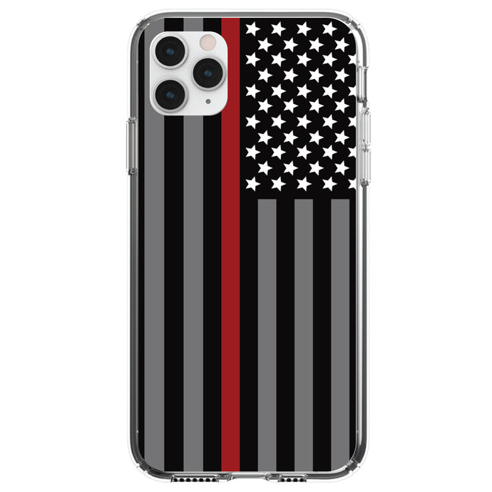 DistinctInk® Clear Shockproof Hybrid Case for Apple iPhone / Samsung Galaxy / Google Pixel - Thin Red Line US Flag Fire Rescue