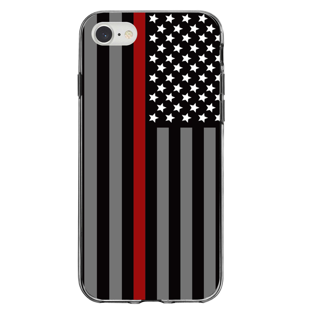 Thin Red Line US Flag Fire Rescue Clear Shockproof iPhone Case, view 5