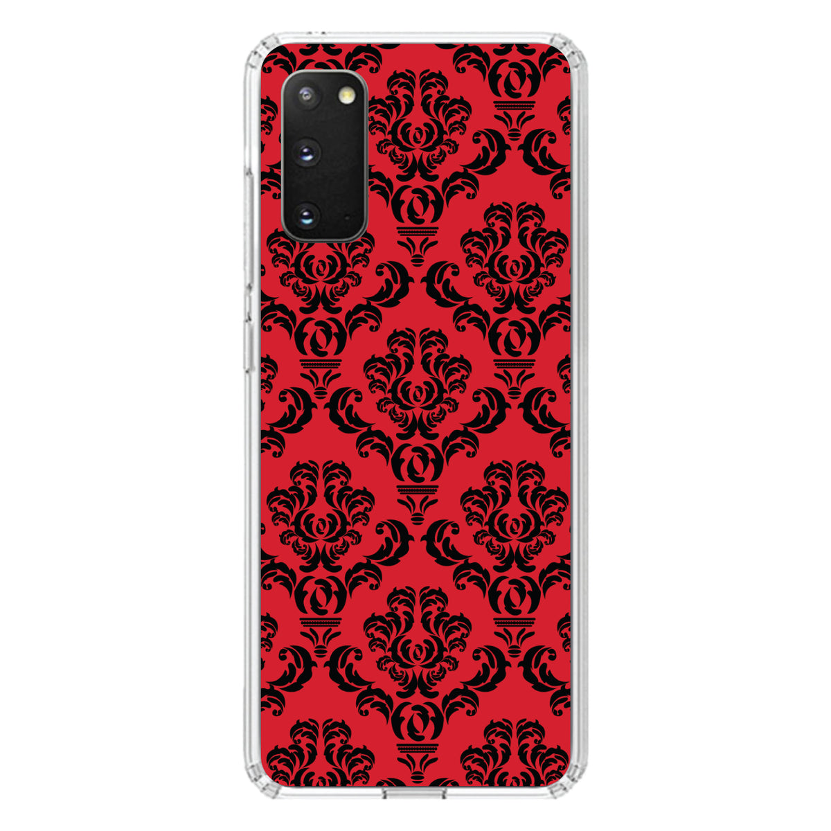 Red Black Damask Pattern Clear Shockproof iPhone Case, view 15