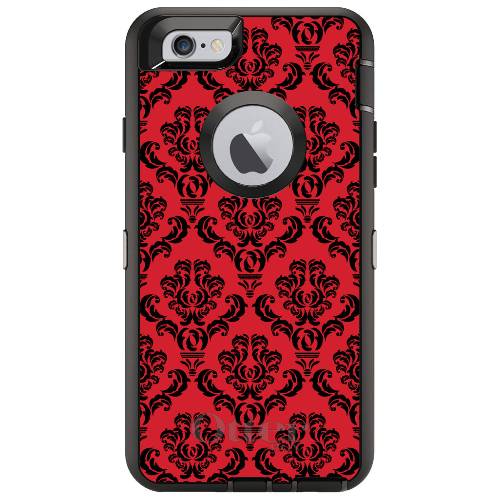 Red Black Damask Pattern OtterBox Defender Case for iPhone & Galaxy, view 4