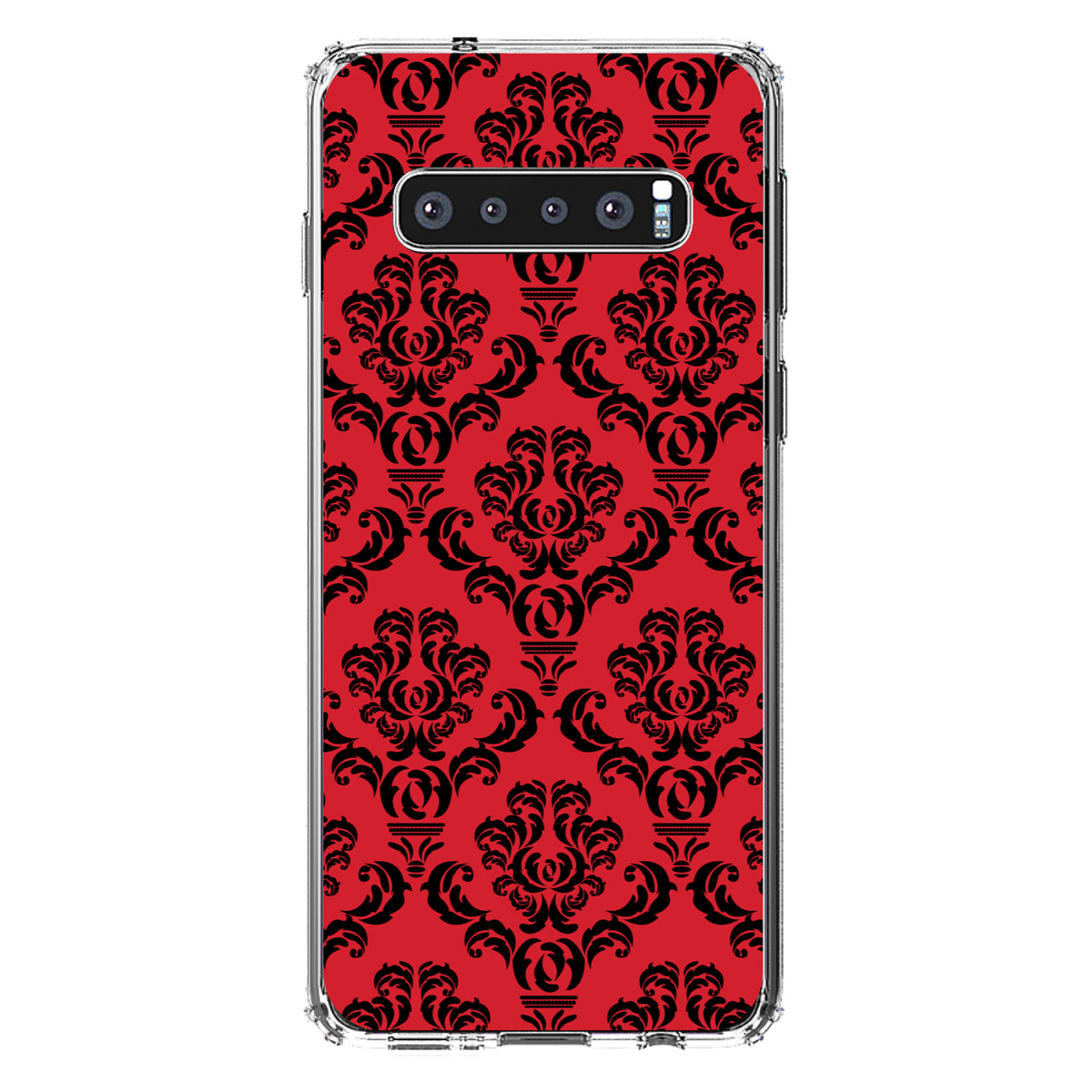 Red Black Damask Pattern Clear Shockproof iPhone Case, view 17