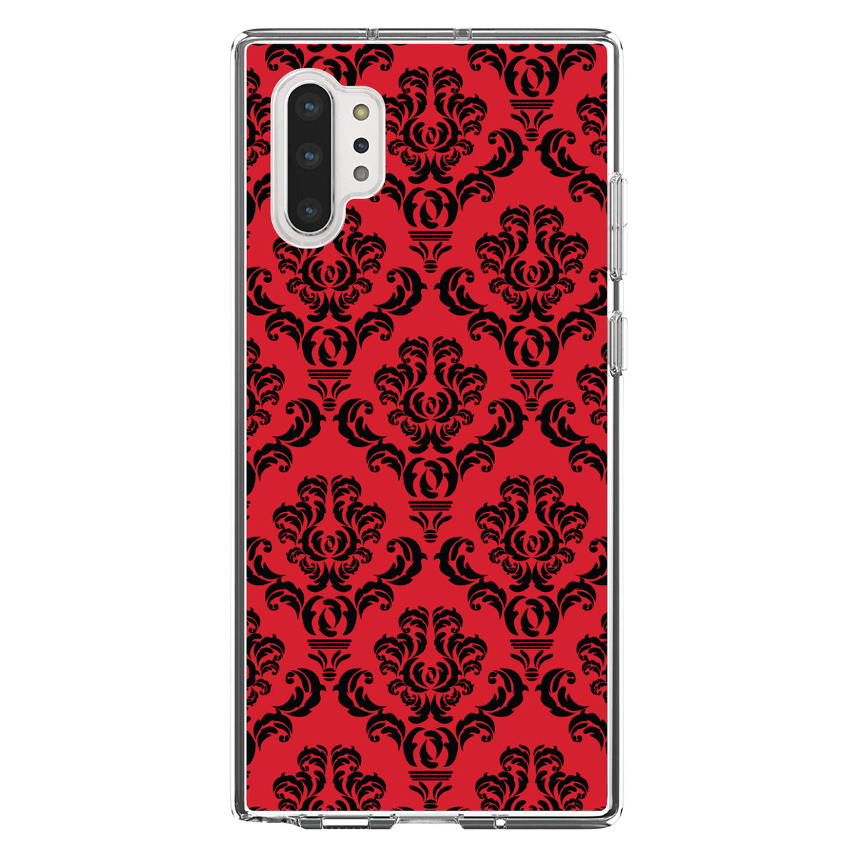 Red Black Damask Pattern Clear Shockproof iPhone Case, view 10
